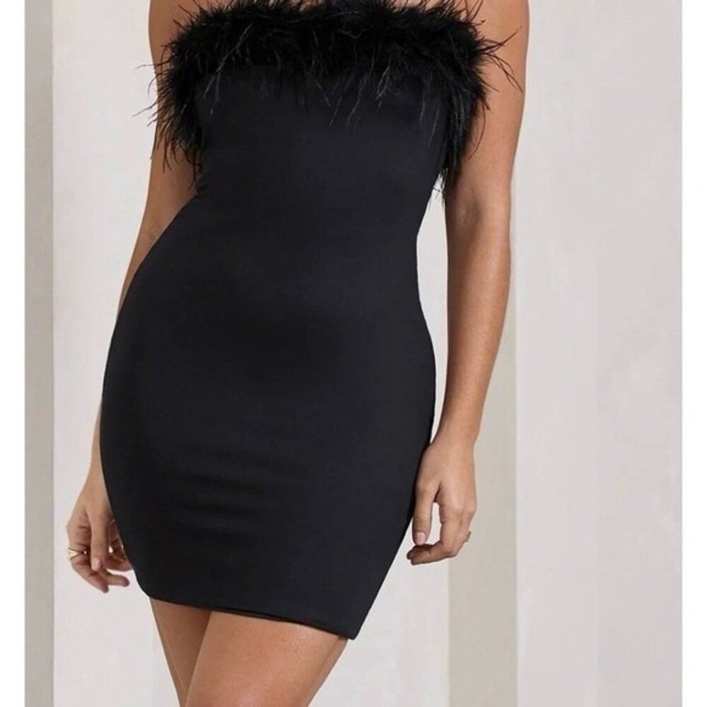 New Almost Famous Womens Feather Trim‎ Mini Dress Size S Black Party Y2K Glam - Picture 13 of 16